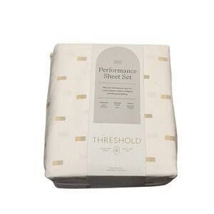 Threshold King Performance Sheet Set 400TC Cotton Sateen Khaki Ikat Block 4pc